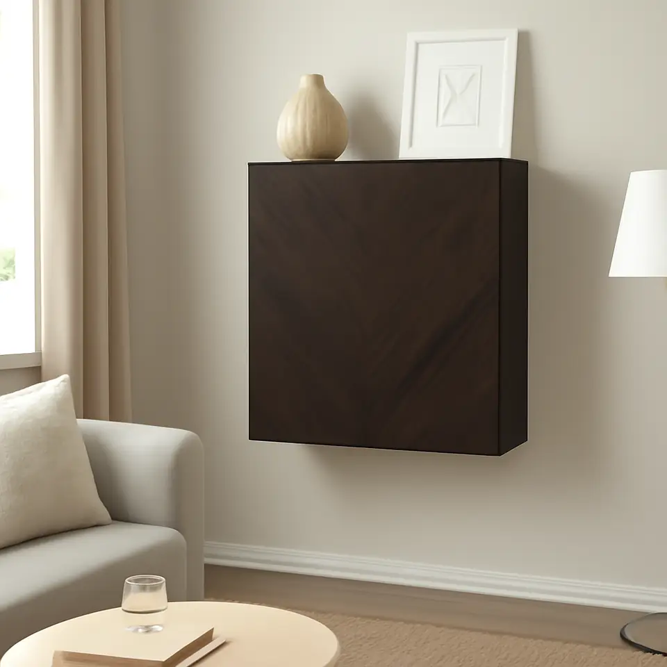 Møbelmontering BESTÅ Vægmonteret skabskombination, sortbrun Hedeviken/mørkebrun egetræsfiner med bejdse, 60x22x64 cm | Professionel Møbelmontør