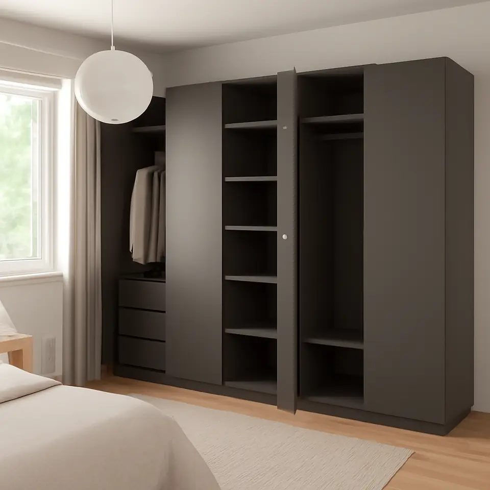 Møbelmontering PAX / FORSAND Garderobeskab, mørkegrå/mørkegrå, 250x60x236 cm | Billig & Hurtig i København