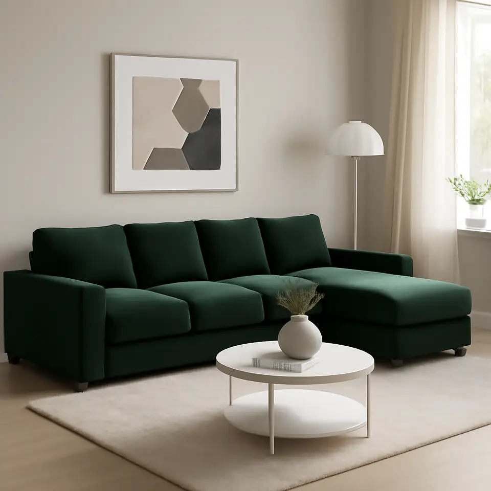 Møbelmontering VIMLE 4-pers. sofa med chaiselong, med brede armlæn/Djuparp mørkegrøn | Fast Pris i Storkøbenhavn
