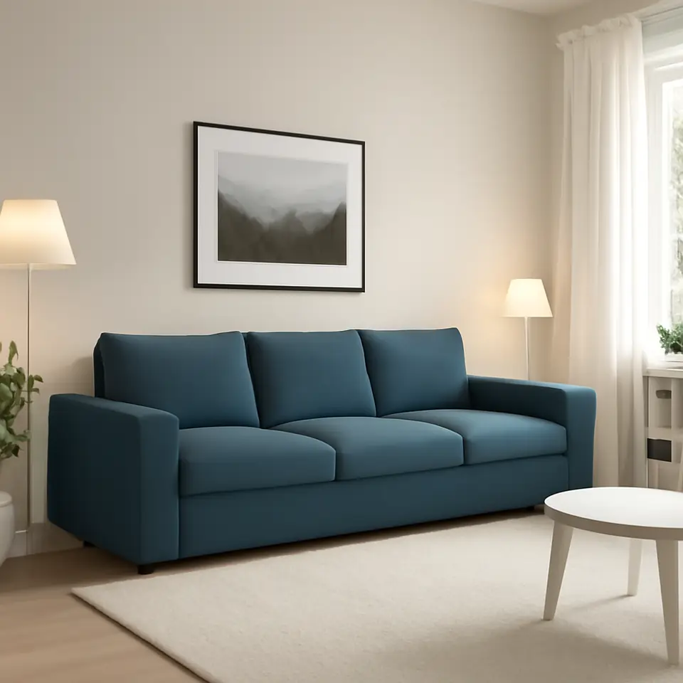 Møbelmontering VIMLE 3-pers. sofa, med brede armlæn/Hillared mørkeblå | Fast Pris i Storkøbenhavn