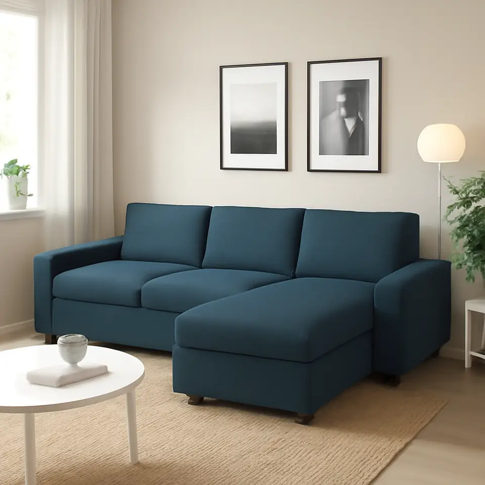 Møbelmontering VIMLE 3-pers. sofa med chaiselong, med brede armlæn/Hillared mørkeblå | Samling af Møbler i Rødovre & Kbh