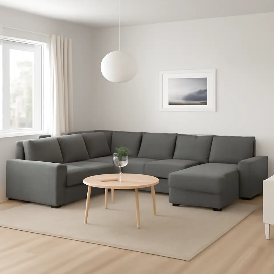 Møbelmontering VIMLE 5-pers. hjørnesofa med chaiselong, med brede armlæn/Lejde grå/sort | Samling af Møbler i Rødovre & Kbh