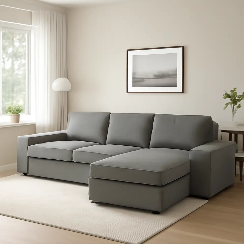 Møbelmontering KIVIK 3-pers. sofa med chaiselong, Tibbleby beige/grå | Professionel Møbelmontør