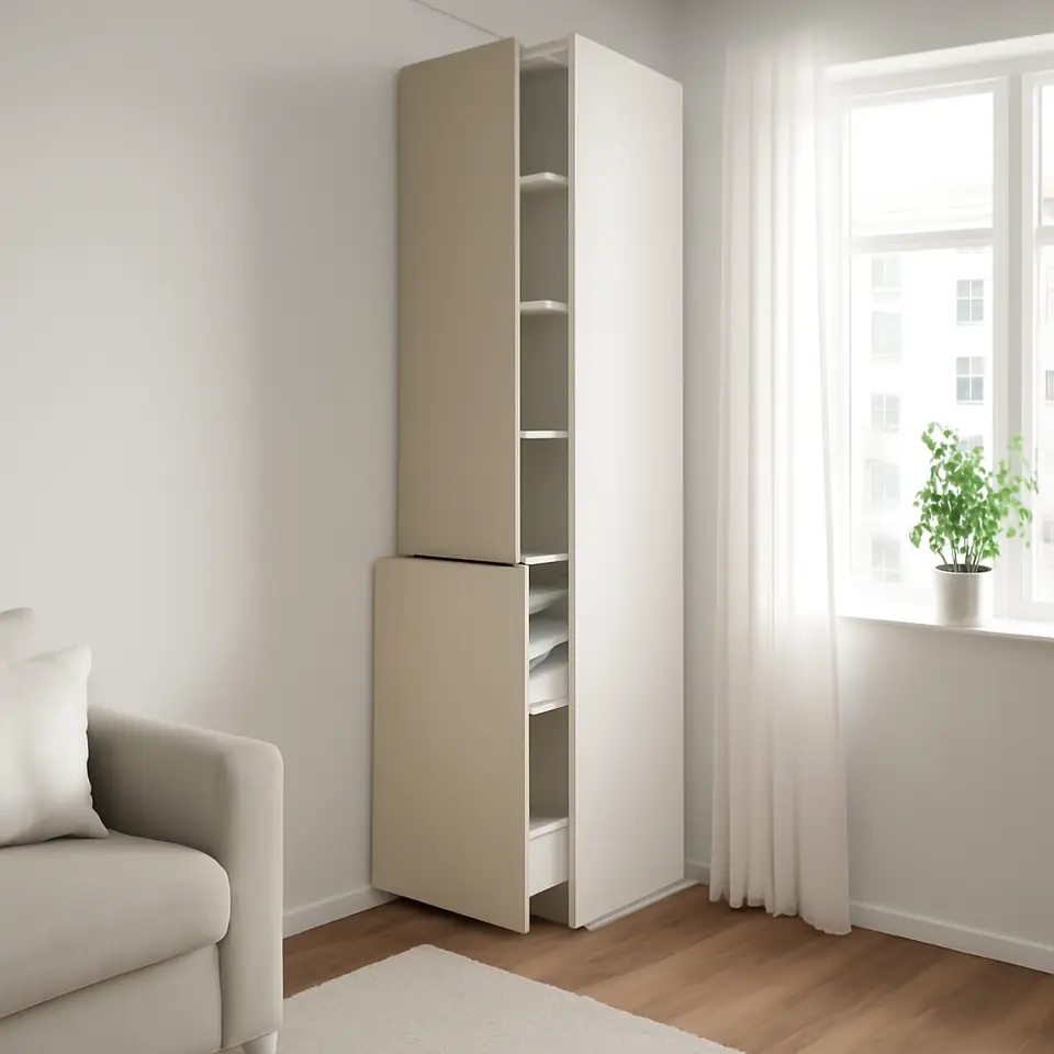 Møbelmontering METOD / MAXIMERA Højskab m udtrækfunk 3sku/1dø/2hyl, hvid/Havstorp beige, 40x60x240 cm | Få et tilbud i dag