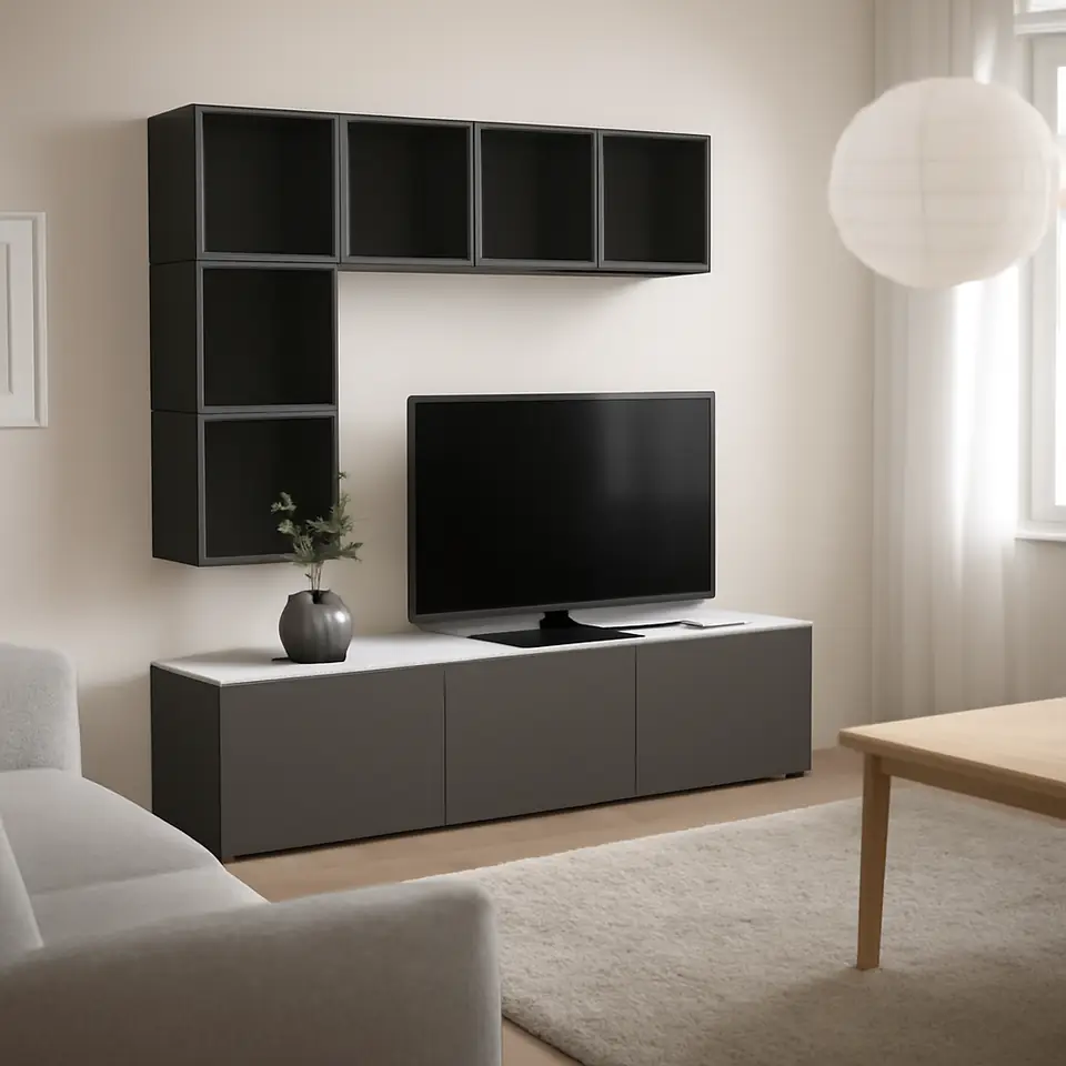 Møbelmontering BESTÅ / EKET Tv-møbel, kombination, hvid Västerviken/mørkegrå, 180x42x185 cm | Billig & Hurtig i København