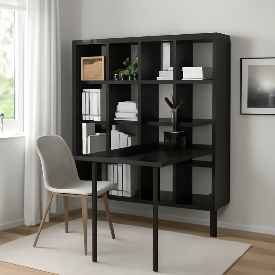 Møbelmontering KALLAX / LAGKAPTEN Bordkombination, sort/sortbrun, 147x159x147 cm | Professionel Møbelmontør