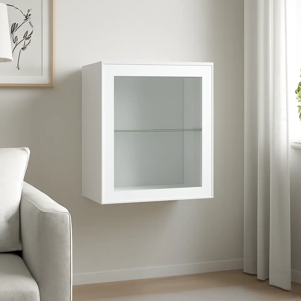 Møbelmontering BESTÅ Vægmonteret skabskombination, hvid Glassvik/hvid/lysegrøn klart glas, 60x42x64 cm | Fast Pris i Storkøbenhavn
