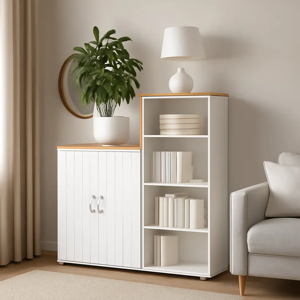 Møbelmontering SKRUVBY Opbevaringskombination, hvid, 130×140 cm | Professionel Møbelmontør