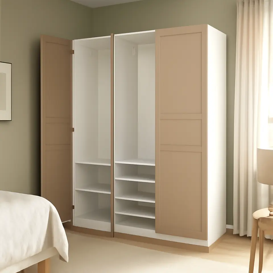 Møbelmontering PAX / FLISBERGET Garderobekombination, hvid/lys beige, 150x60x201 cm | Professionel Møbelmontør