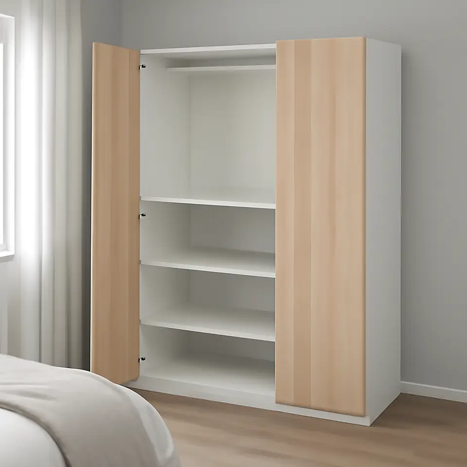 Møbelmontering PAX / FORSAND Garderobekombination, hvid/egetræsmønster med hvid bejdse, 150x60x201 cm | Billig & Hurtig i København