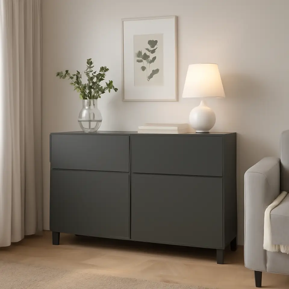 Møbelmontering BESTÅ Opbevaringskom låger/skuffer, mørkegrå/Lappviken/Stubbarp mørkegrå, 120x42x74 cm | Samling af Møbler i Rødovre & Kbh