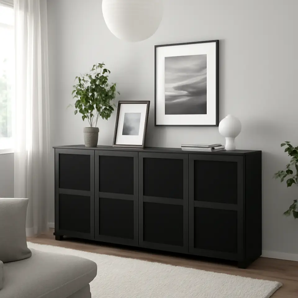 Møbelmontering IVAR Skab med låger, sort net, 160x30x83 cm | Professionel Møbelmontør