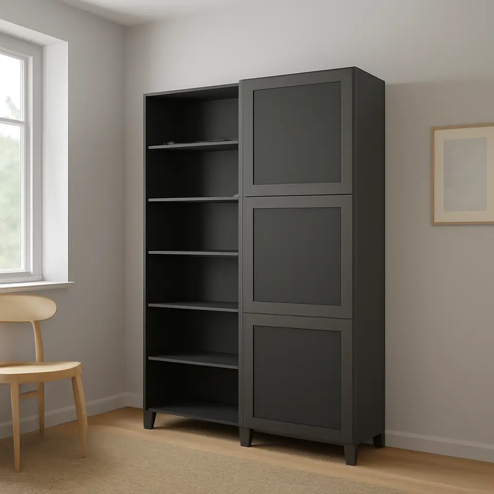 Møbelmontering BESTÅ Opbevaring med låger, mørkegrå/Mörtviken mørkegrå, 120x42x202 cm | Professionel Møbelmontør