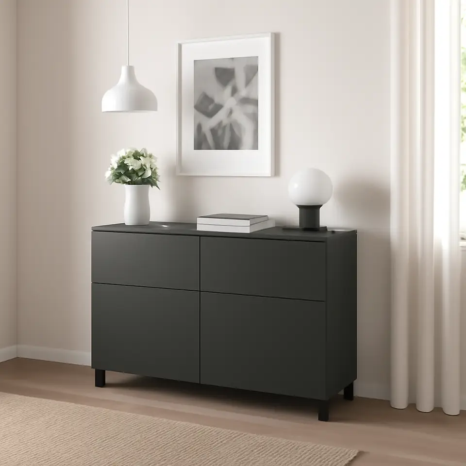 Møbelmontering BESTÅ Opbevaringskom låger/skuffer, mørkegrå/Lappviken/Stubbarp mørkegrå, 120x42x74 cm | Få et tilbud i dag