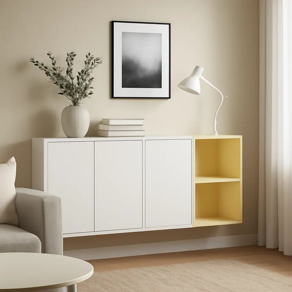Møbelmontering EKET Vægmonteret skabskombination, hvid/lysegul, 175x35x70 cm | Billig & Hurtig i København