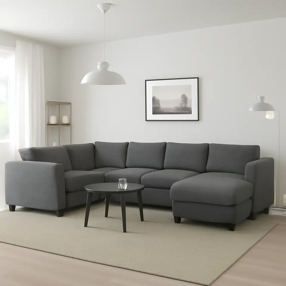 Møbelmontering VIMLE Hjørnesovesofa, 5 pers., med chaiselong/Lejde grå/sort | Billig & Hurtig i København