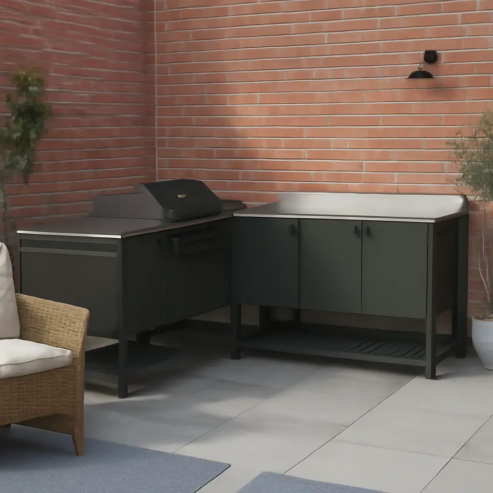 Møbelmontering BÅTSKÄR Udekøkken m kulgrill+barbord, mørkegrå, 220×180 cm | Professionel Møbelmontør