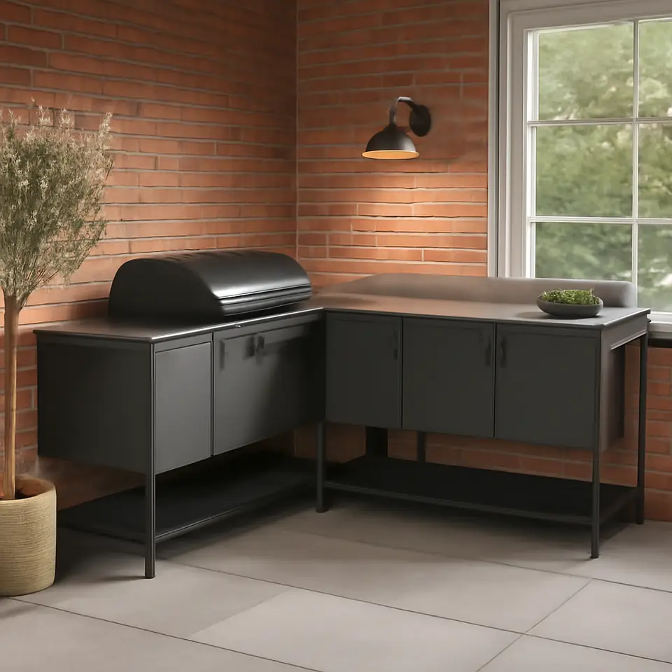 Møbelmontering BÅTSKÄR Udekøkken m kulgrill+barbord, mørkegrå, 220×180 cm | Billig & Hurtig i København