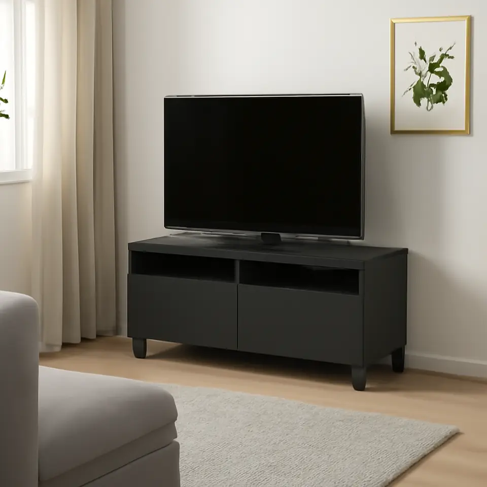 Møbelmontering BESTÅ Tv-bord med skuffer, mørkegrå/Lappviken/Stubbarp mørkegrå, 120x42x48 cm | Billig & Hurtig i København