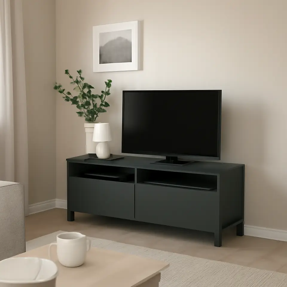 Møbelmontering BESTÅ Tv-bord med skuffer, mørkegrå/Lappviken/Stubbarp mørkegrå, 120x42x48 cm | Billig & Hurtig i København