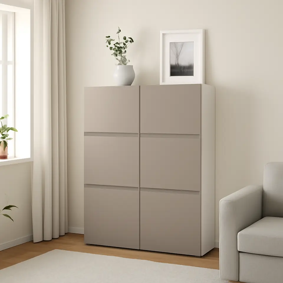 Møbelmontering BESTÅ Opbevaring med låger, hvid Hammarsmed/beige, 120x42x193 cm | Fast Pris i Storkøbenhavn