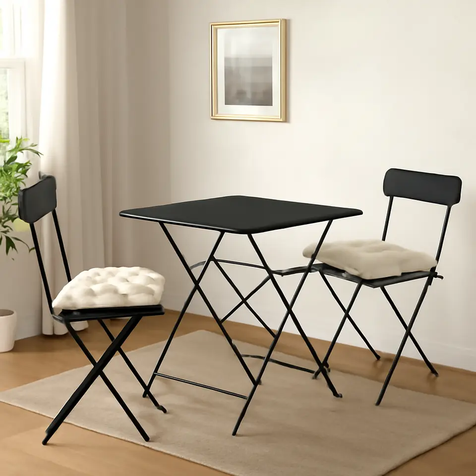 Møbelmontering SUNDSÖ Bord og 2 klapstole, udendørs antracit/antracit Kuddarna lys grå-beige, 65×65 cm | Fast Pris i Storkøbenhavn