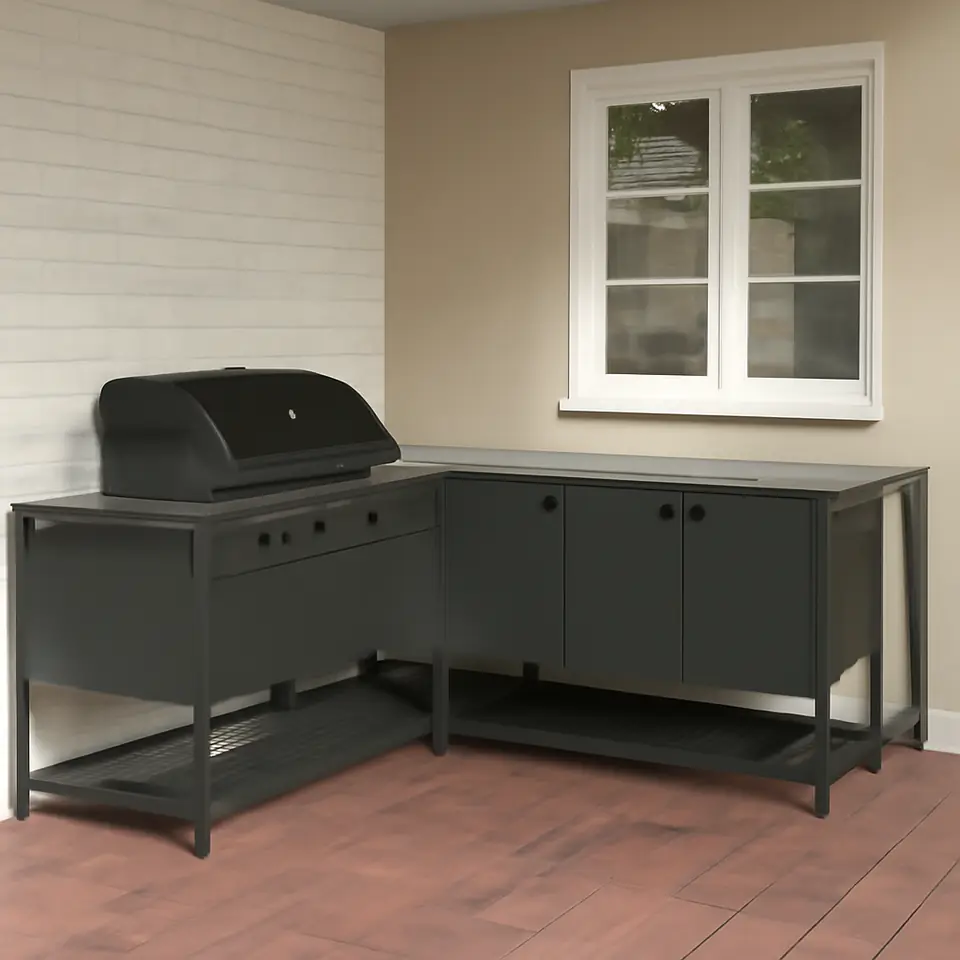 Møbelmontering BÅTSKÄR Udendørs køkken m gasgrill+barbord, mørkegrå, 220×180 cm | Samling af Møbler i Rødovre & Kbh