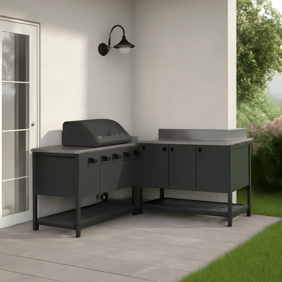 Møbelmontering BÅTSKÄR Udendørs køkken m gasgrill+barbord, mørkegrå, 220×180 cm | Samling af Møbler i Rødovre & Kbh