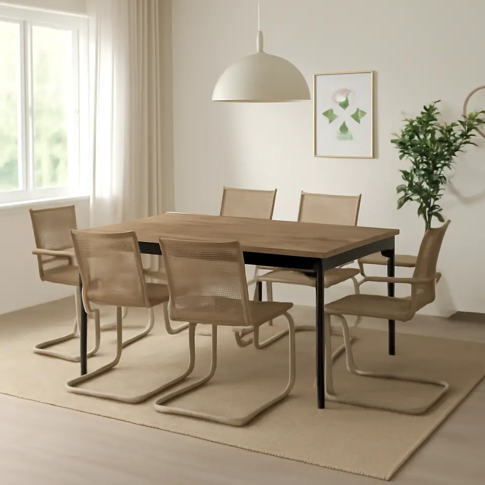 Møbelmontering VÄSMAN / VÄSMAN Bord+6 stole med armlæn, ude, kan trækkes ud lysebrun med bejdse/brun, 135×190/74 cm | Billig & Hurtig i København