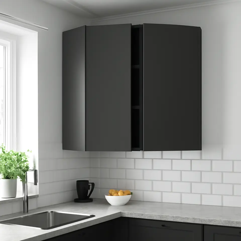 Møbelmontering METOD Hjørnevægskab med hylder, gråsort/Nickebo mat antracit, 68×100 cm | Billig & Hurtig i København