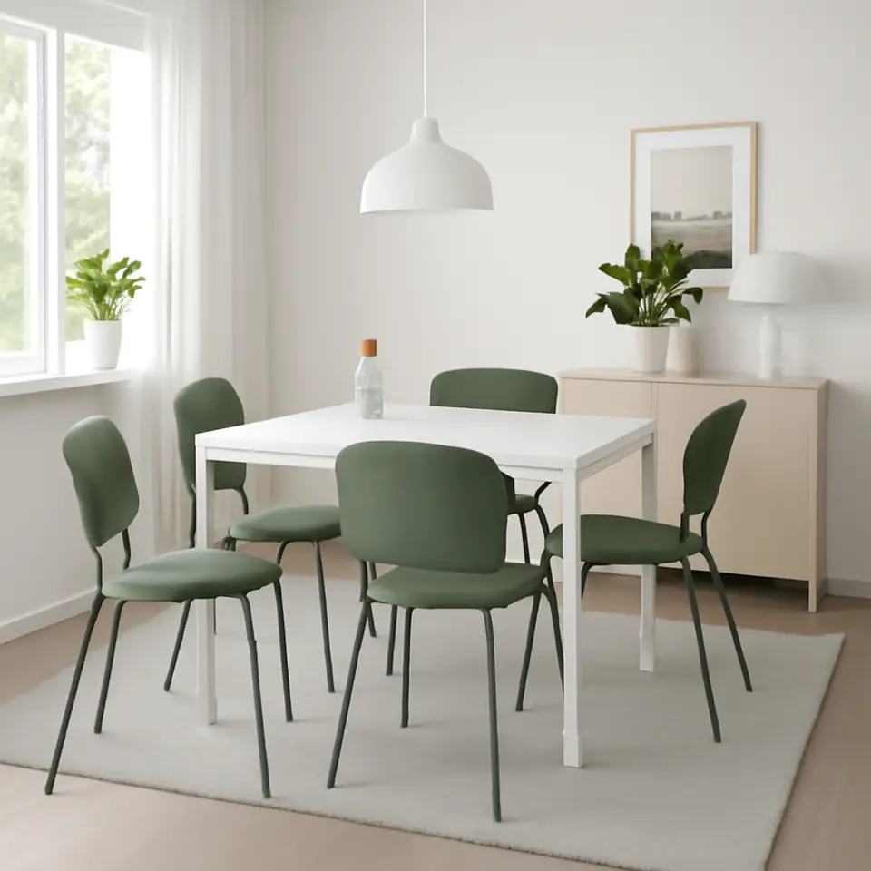 Møbelmontering VIHALS / VIHALS Bord og 4 stole, hvid/grøn Tibbleby grågrøn, 120/180×74 cm | Samling af Møbler i Rødovre & Kbh