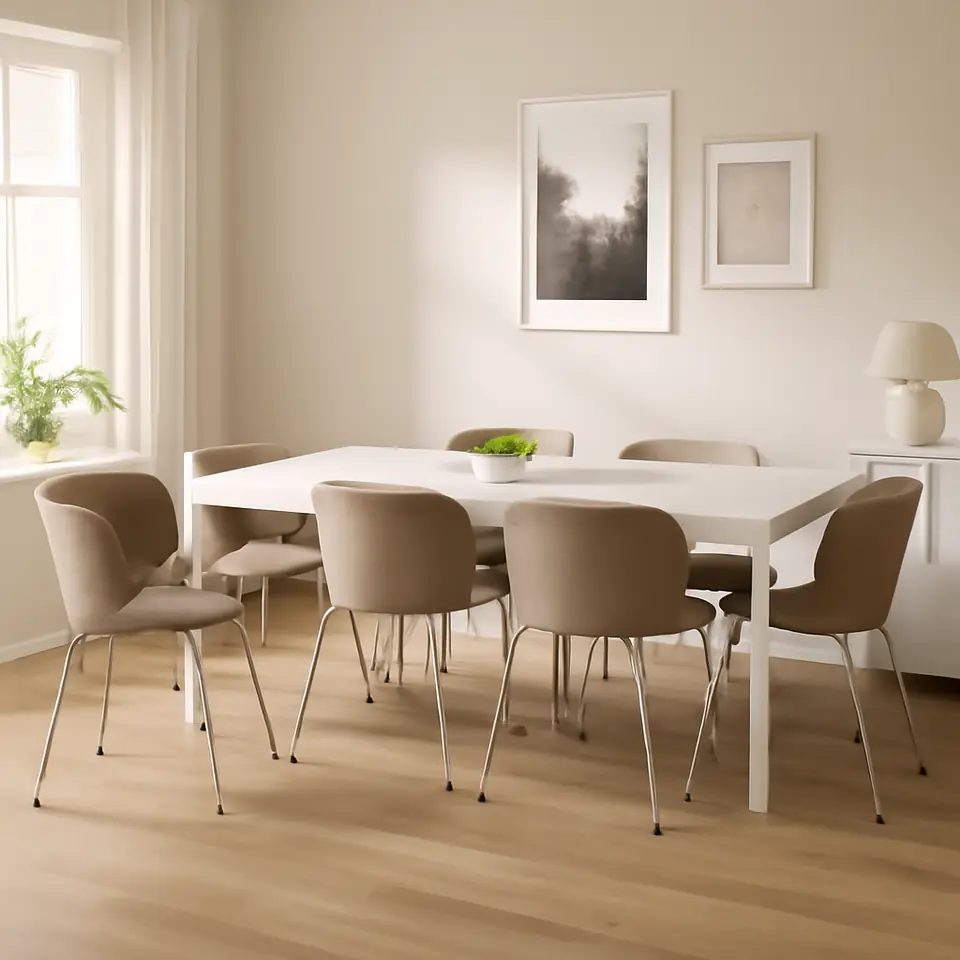 Møbelmontering TONSTAD / KRYLBO Bord og 6 stole, råhvid/Tonerud mørkbeige, 200×85 cm | Få et tilbud i dag