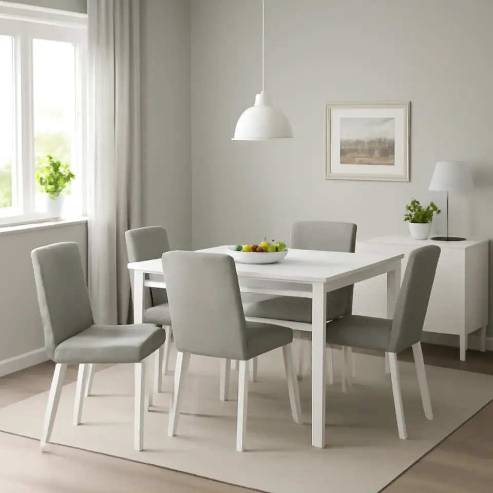 Møbelmontering TONSTAD / TONSTAD Bord og 4 stole, råhvid/Viarp beige/brun råhvid, 140/196×85 cm | Samling af Møbler i Rødovre & Kbh