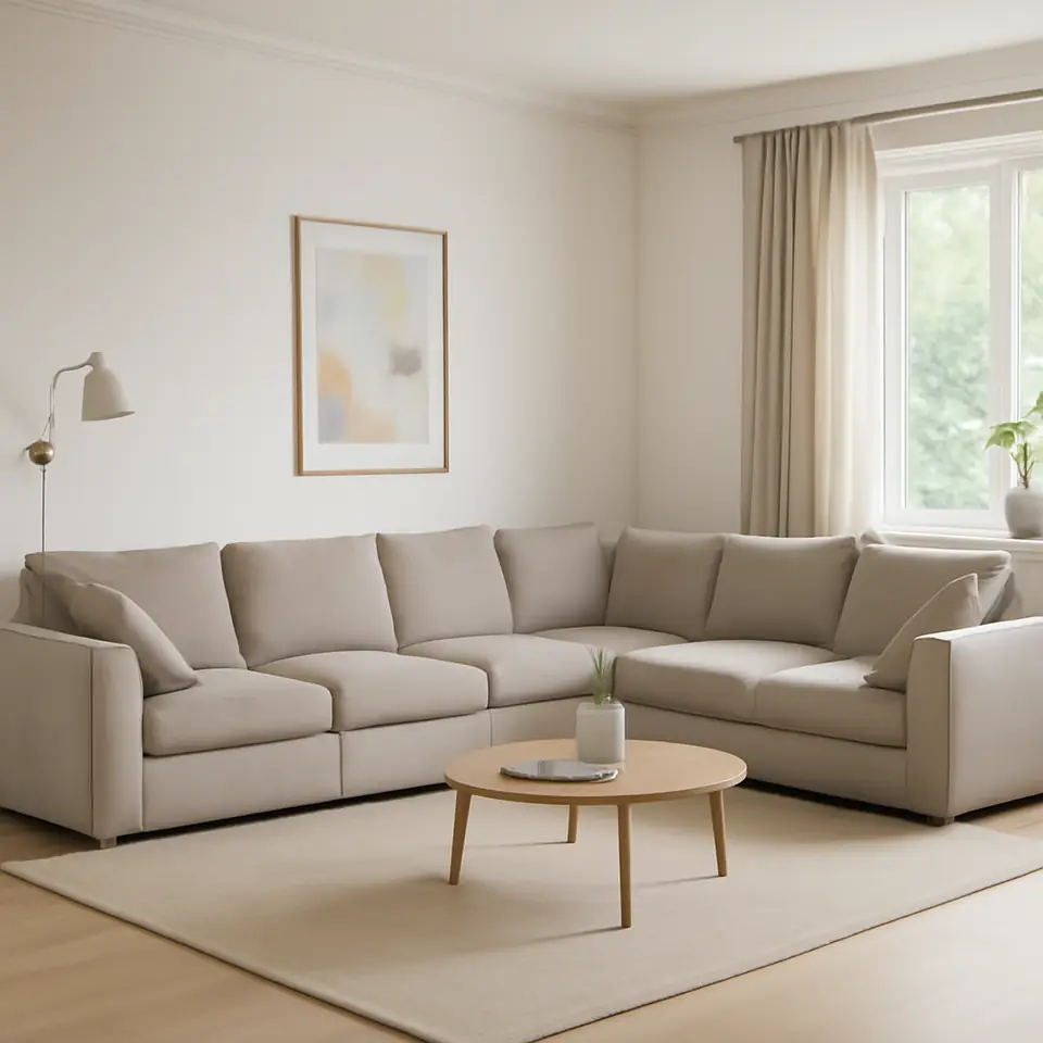 Møbelmontering Modulsofa LUNDBY 5-pers. hjørne sandfarvet stof | Professionel Møbelmontør