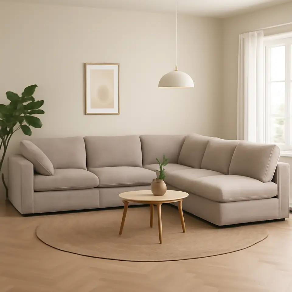 Møbelmontering Modulsofa LYBY 5-pers. open-end sandfarvet stof | Samling af Møbler i Rødovre & Kbh