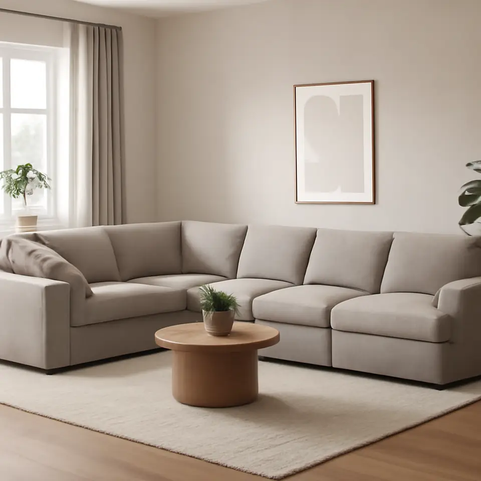 Møbelmontering Modulsofa LUNDBY 5-pers. open-end sandfarvet stof | Få et tilbud i dag