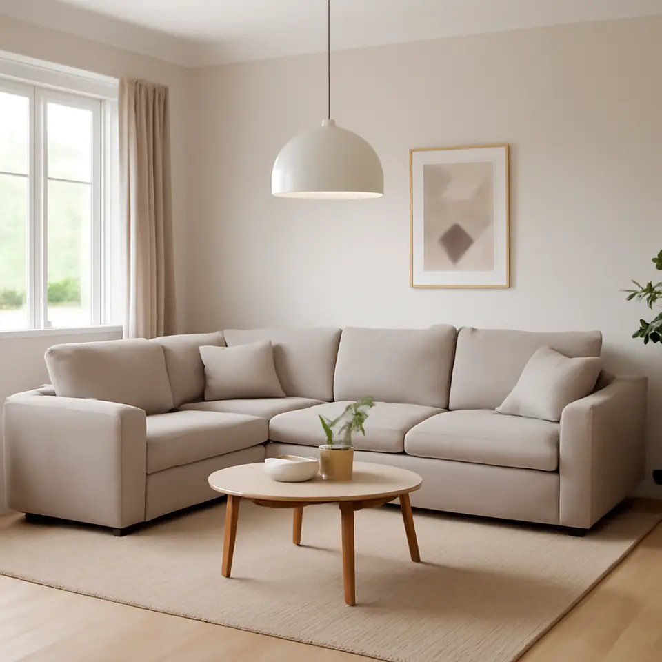Møbelmontering Modulsofa LYBY 3-pers. sandfarvet stof | Professionel Møbelmontør