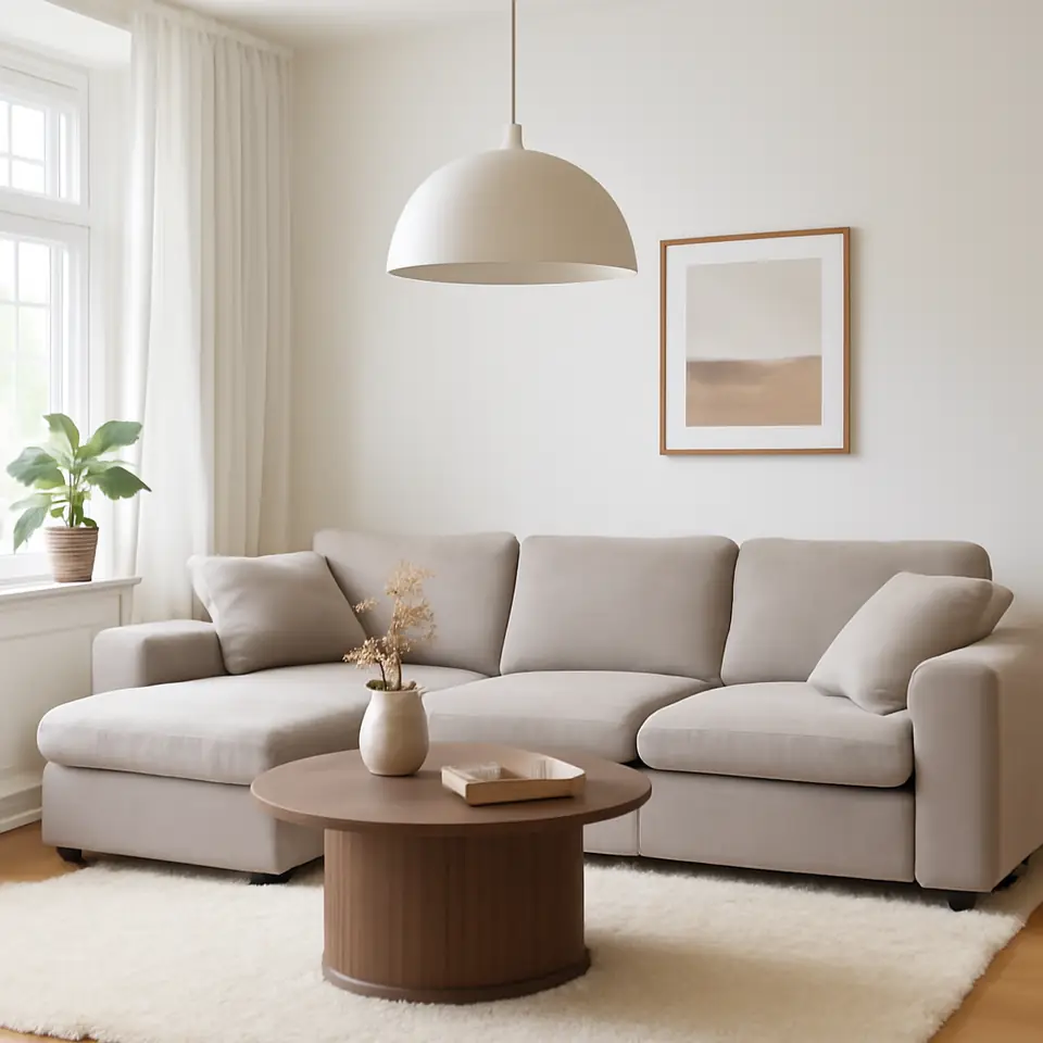 Møbelmontering Modulsofa LUNDBY 3-pers. sandfarvet stof | Få et tilbud i dag