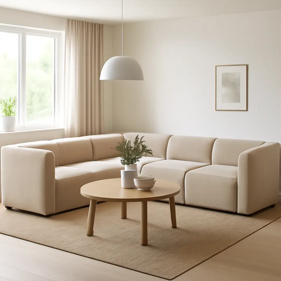 Møbelmontering Modulsofa SKEJBY 5-pers. open-end sandfarvet stof | Samling af Møbler i Rødovre & Kbh