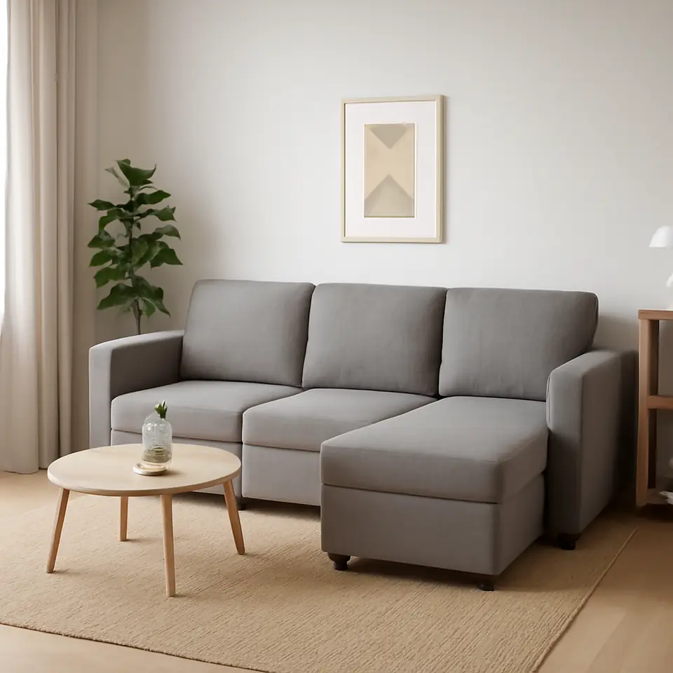 Møbelmontering Modulsofa OKSBY 3-pers. chaiselong m/opbev. sandfarvet stof | Samling af Møbler i Rødovre & Kbh