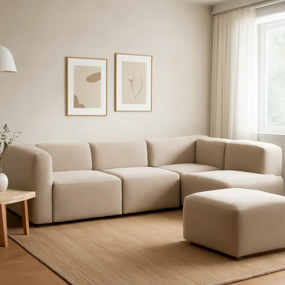 Møbelmontering Modulsofa SKEJBY 3-pers. m/puf sandfarvet stof | Få et tilbud i dag