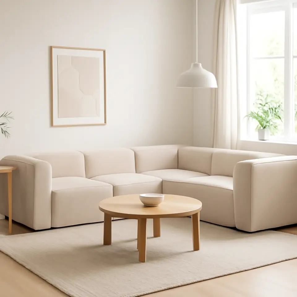 Møbelmontering Modulsofa SKEJBY 5-pers. hjørne sandfarvet stof | Billig & Hurtig i København